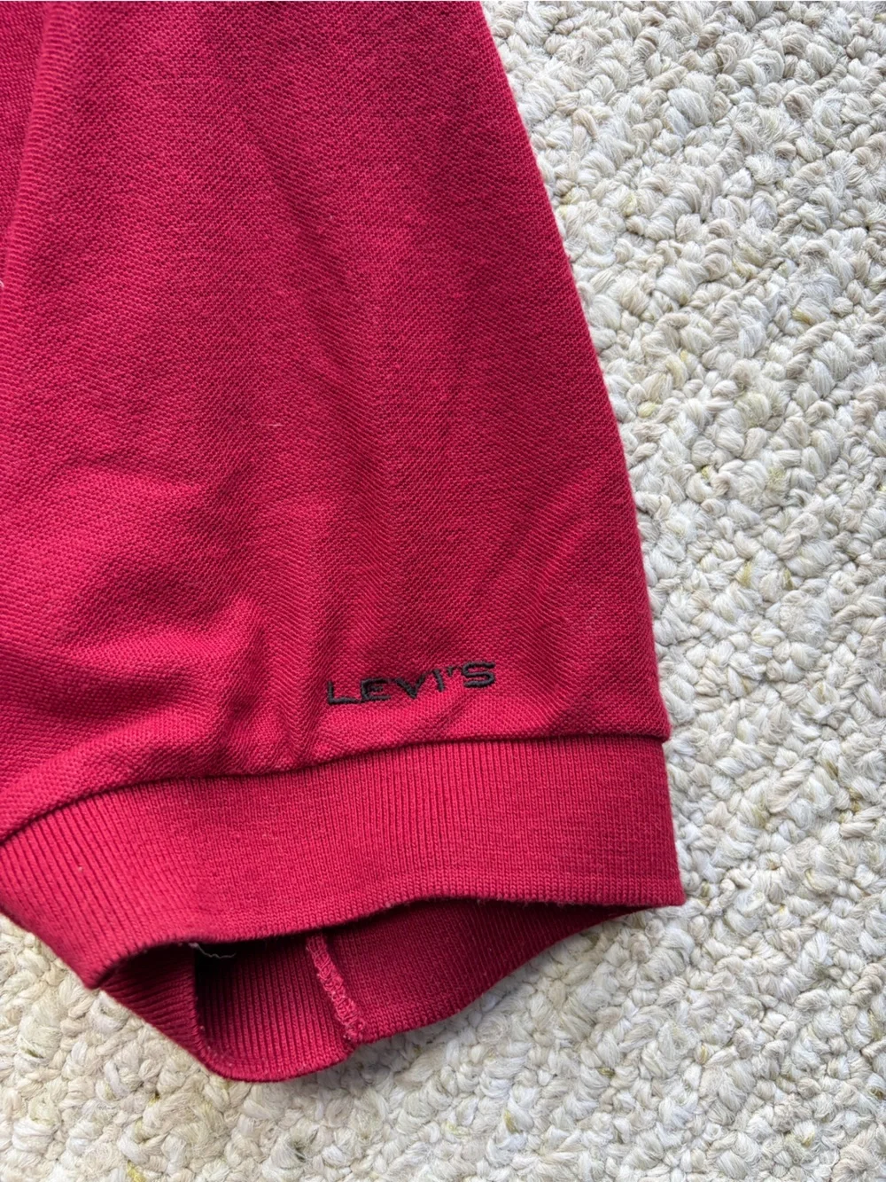 80s Vintage Levi's Men's Cranberry Red Polo Shirt. Size Large.